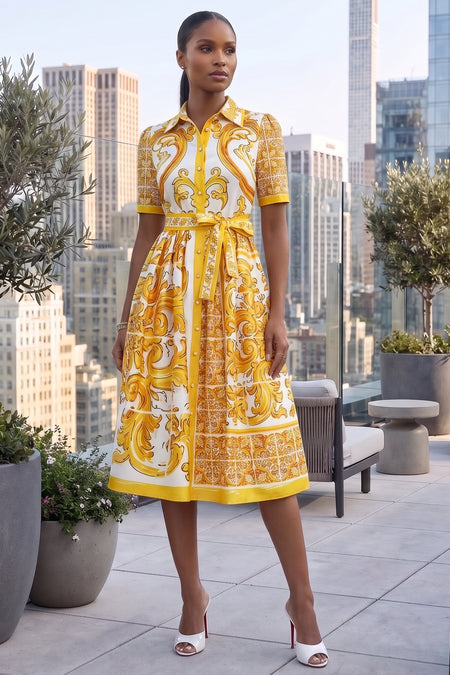 RHINESTONE EMBELLISHED BUTTON DOWN A-LINE DRESS (LEOPARD-PRINT)