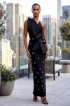 ASYMMETRICAL ONE SHOULDER STRAP CRYSTAL DETAIL BANDAGE DRESS (BLACK)