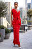 ASYMMETRICAL ONE SHOULDER STRAP CRYSTAL DETAIL BANDAGE DRESS (RED)