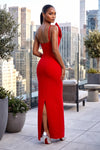 ASYMMETRICAL ONE SHOULDER STRAP CRYSTAL DETAIL BANDAGE DRESS (RED)