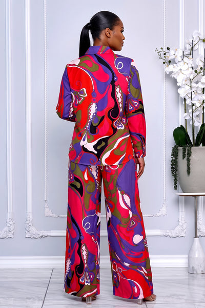 VIBRANT ABSTRACT PRINT TWO-PIECE PANTS SET
