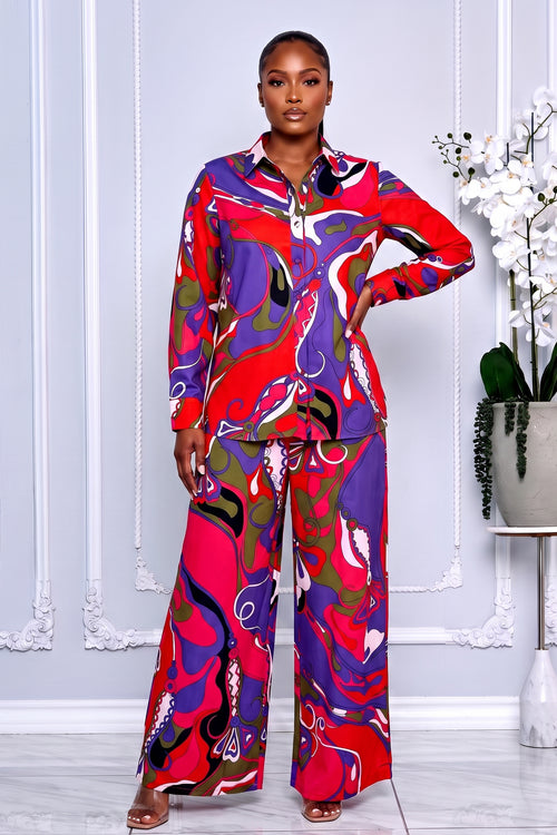 VIBRANT ABSTRACT PRINT TWO-PIECE PANTS SET