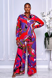 VIBRANT ABSTRACT PRINT TWO-PIECE PANTS SET