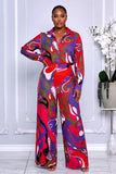 VIBRANT ABSTRACT PRINT TWO-PIECE PANTS SET