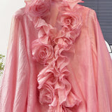 FLORAL APPLIQUE TIERED PINK MINI DRESS