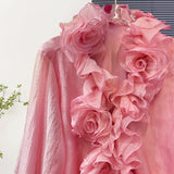 FLORAL APPLIQUE TIERED PINK MINI DRESS