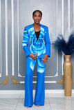 BLOOMING FLOWER ROYAL BLUE BLAZER AND PANTS SET