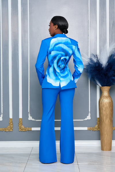 BLOOMING FLOWER ROYAL BLUE BLAZER AND PANTS SET