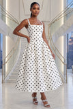 PARIS TAILORED SQUARE NECKLINE POLKA DOT DRESS