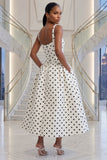 PARIS TAILORED SQUARE NECKLINE POLKA DOT DRESS