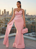 SATIN CONTRAST TECHNO CREPE MERMAID MAXI DRESS (BLUSH)