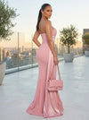 SATIN CONTRAST TECHNO CREPE MERMAID MAXI DRESS (BLUSH)
