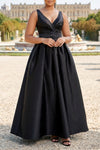 ELEGANCE V-NECK BELTED MAXI DRESS WITH POCKETS (BLACK)