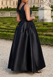 ELEGANCE V-NECK BELTED MAXI DRESS WITH POCKETS (BLACK)