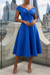 SWEETHEART NECKLINE OFF-THE-SHOULDER MIDI DRESS (ROYAL BLUE)
