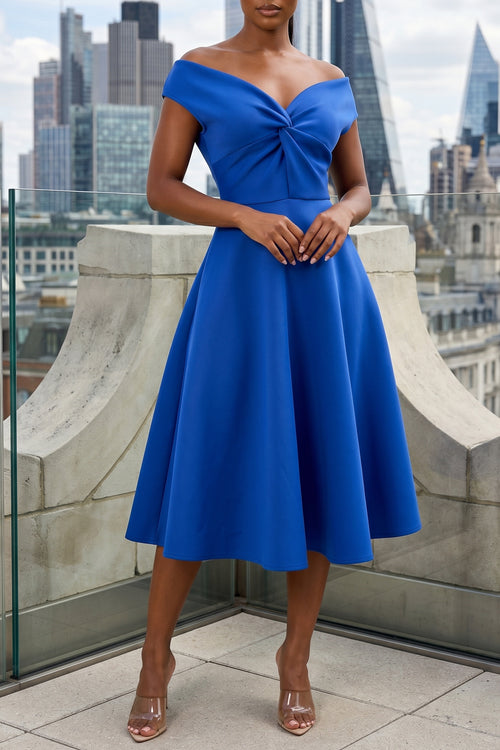 SWEETHEART NECKLINE OFF-THE-SHOULDER MIDI DRESS (ROYAL BLUE)
