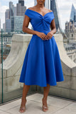 SWEETHEART NECKLINE OFF-THE-SHOULDER MIDI DRESS (ROYAL BLUE)