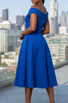 SWEETHEART NECKLINE OFF-THE-SHOULDER MIDI DRESS (ROYAL BLUE)