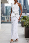 SCULPTURAL NECKLINE CRYSTAL EMBELLISHED BANDAGE MAXI DRESS