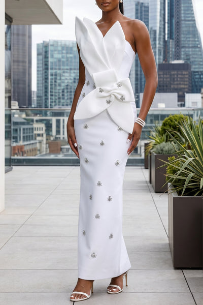 SCULPTURAL NECKLINE CRYSTAL EMBELLISHED BANDAGE MAXI DRESS