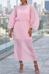 SOFT PINK PLISSÉ DRESS WITH BUBBLE SLEEVES