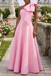 SINGLE SHOULDER BOW DETAILED MAXI DRESS WITH POCKETS (PINK)