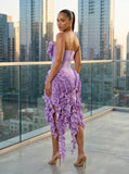 BANDAGE BODYCON RUFFLE BUSTIER DRESS (LAVENDER)