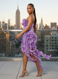 BANDAGE BODYCON RUFFLE BUSTIER DRESS (LAVENDER)