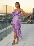 BANDAGE BODYCON RUFFLE BUSTIER DRESS (LAVENDER)
