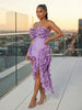 BANDAGE BODYCON RUFFLE BUSTIER DRESS (LAVENDER)