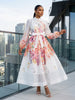 RHINESTONE EMBELLISHED LONG SLEEVES PRINT WOVEN MAXI DRESS (WHITE)