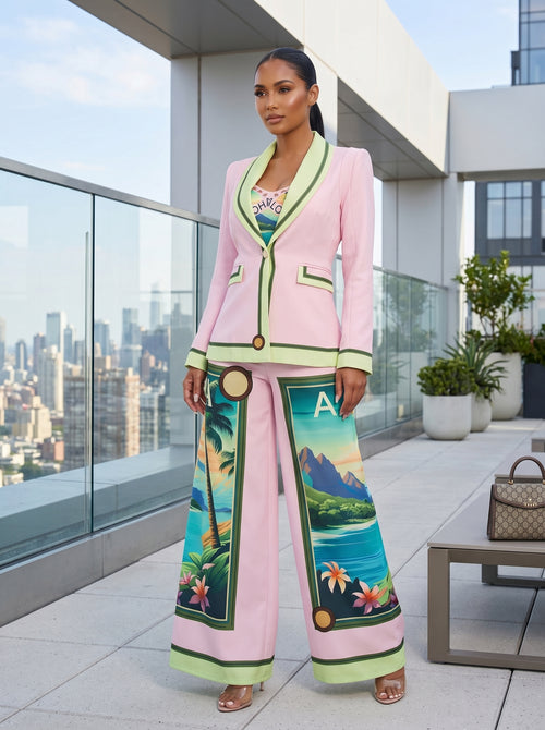 ALOHA PRINT THREE-PIECE SUIT SET (PINK MULTI)