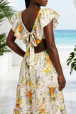 ROMANTIC FLORAL PRINT COTTON RUFFLED FLUTTER SLEEVES DRESS