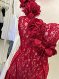 3D FLOWER LACE DROPWAIST MAXI DRESS (BURGUNDY)
