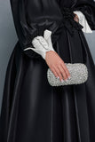 STATEMENT COLLAR SATIN DRESS WITH DRAMATIC PUFFED SLEEVES (BLACK)