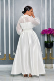 HIGH RUFFLE NECKLINE MAXI DRESS WITH BISHOP SLEEVE (WHITE)