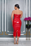 3D HEART VINYL FAUX LEATHER MIDI DRESS (RED)