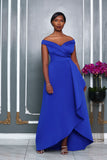 OFF THE SHOULDER SWEETHEART NECKLINE FAUX-WRAP DRESS (ROYAL BLUE)