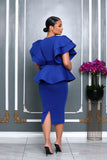 V-NECK PEPLUM TOP AND SKIRT SET (ROYAL BLUE)