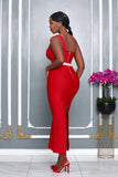 ROSETTE ELEGANCE ONCE SHOULDER BANDAGE DRESS (RED)