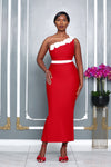 ROSETTE ELEGANCE ONCE SHOULDER BANDAGE DRESS (RED)