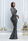 RHINESTONE EMBELLISHED SHEER MESH ACCENT GOWN (BLACK/SILVER)