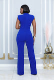 EYELET WITH CHAIN DETAILED FASHION JUMPSUIT (ROYAL BLUE)