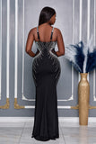 RHINESTONE EMBELLISHED SHEER CUTOUT MAXI DRESS (BLACK)