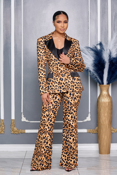 LEOPARD PRINT DOUBLE BREASTED JACKET WITH MATCHING PANTS SET