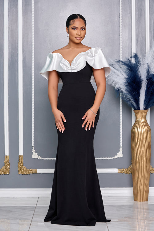 SWEETHEART NECKLINE OFF SHOULDER RUFFLE MERMAID MAXI DRESS