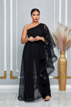 CAPE SINGLE SHOULDER WIDE LEG JUMPSUIT (BLACK)