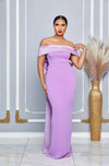 OFF SHOULDER BACK RIBBON TRAIN MAXI DRESS (LAVENDER)