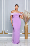 OFF SHOULDER BACK RIBBON TRAIN MAXI DRESS (LAVENDER)