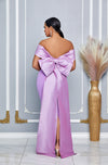 OFF SHOULDER BACK RIBBON TRAIN MAXI DRESS (LAVENDER)